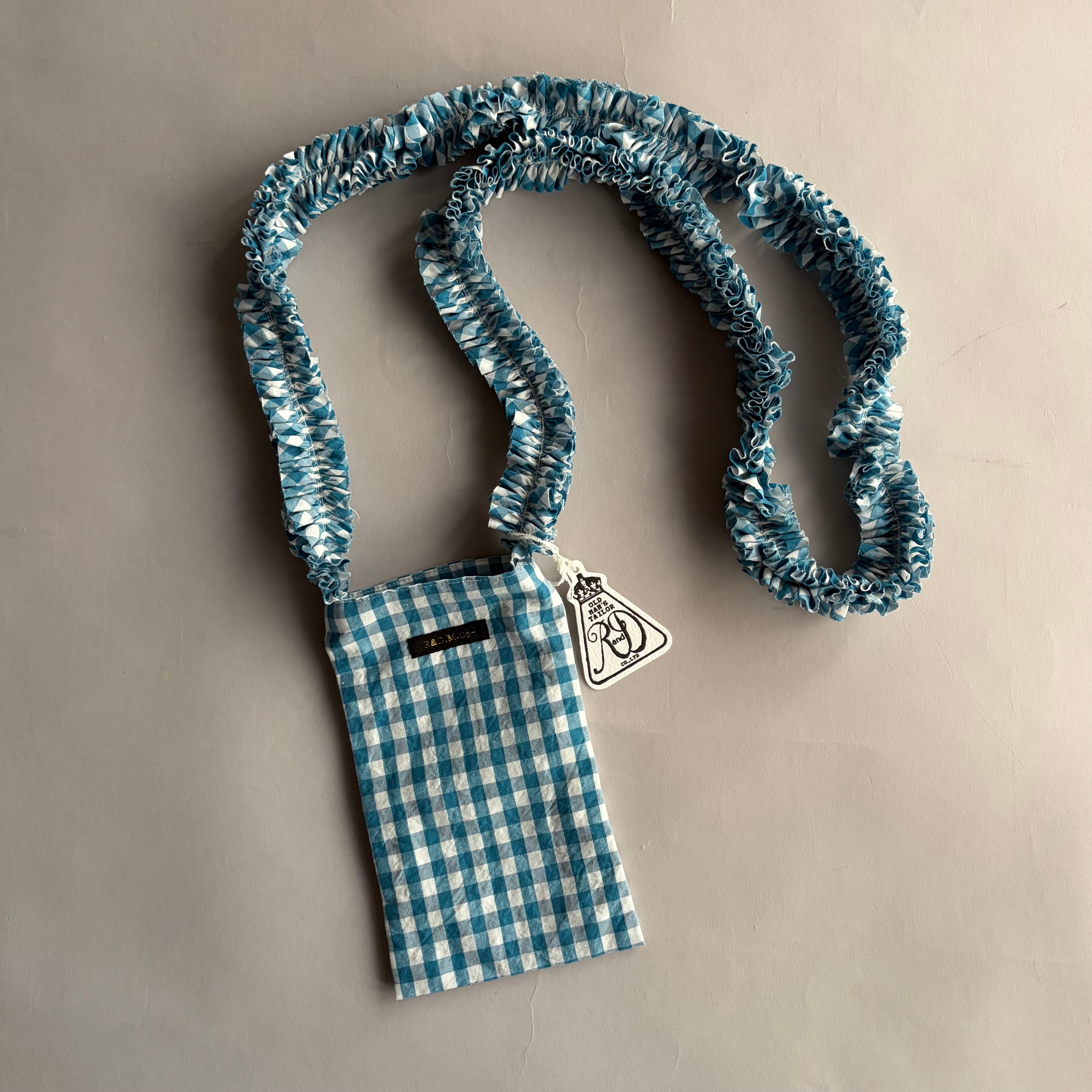 R&D.M.Co-/OLDMAN'S TAILOR オールドマンズテーラー GINGHAM CHECK FRILL POCHETTE/ギンガムチェックフリルポシェット #8071 PEACOCK