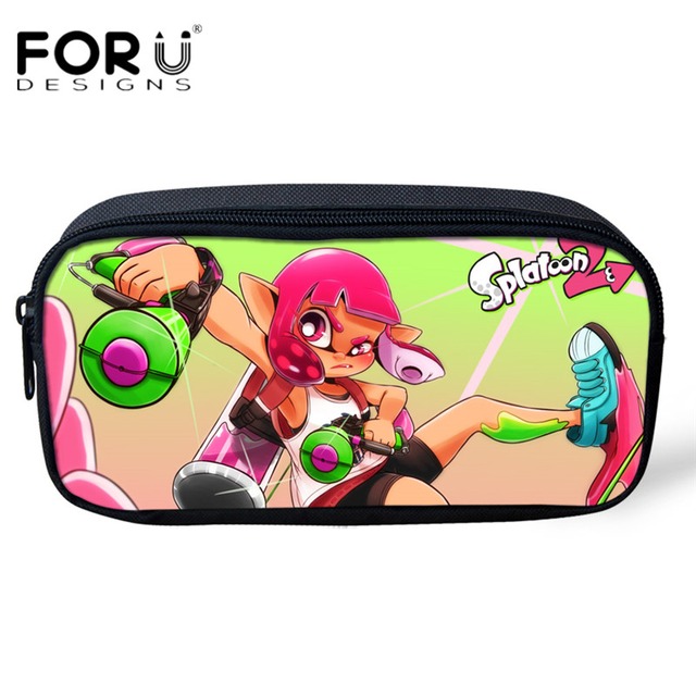 FORUDESIGNS 漫画 Splatoon 2 パターン鉛筆バッグ学生ペンポーチファッション女性のミニ化粧ケースキッズベビーペンホルダー