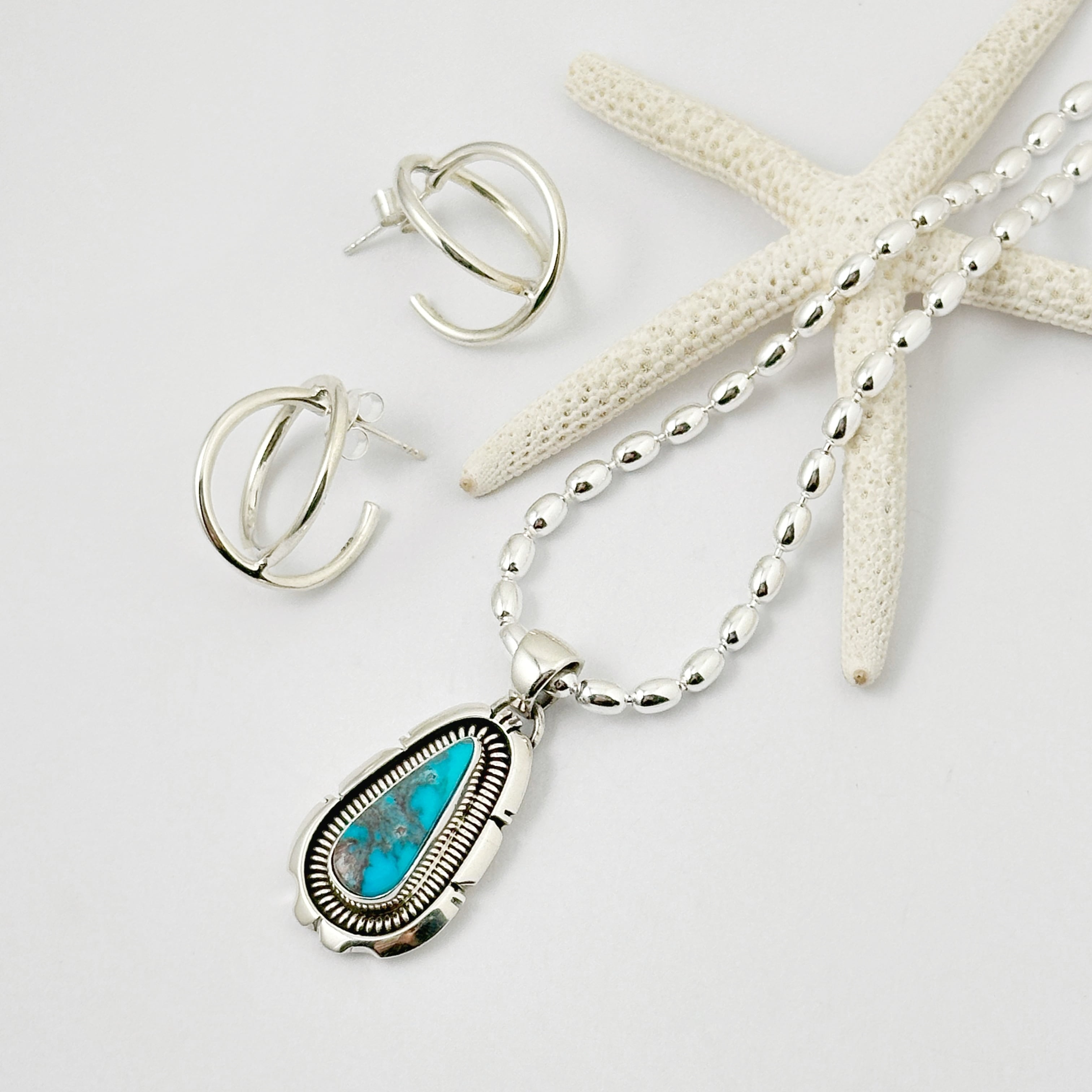 ビズビー　スパイダーウェブペンダントチェーン付き ターコイズ　シルバー Indian Jewelry 》【一点物】ビズビー ターコイズ ペンダント