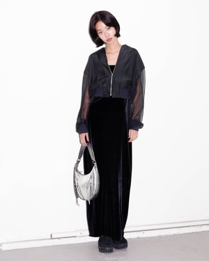 1990s sheer-sleeve cropped bomber jacket
