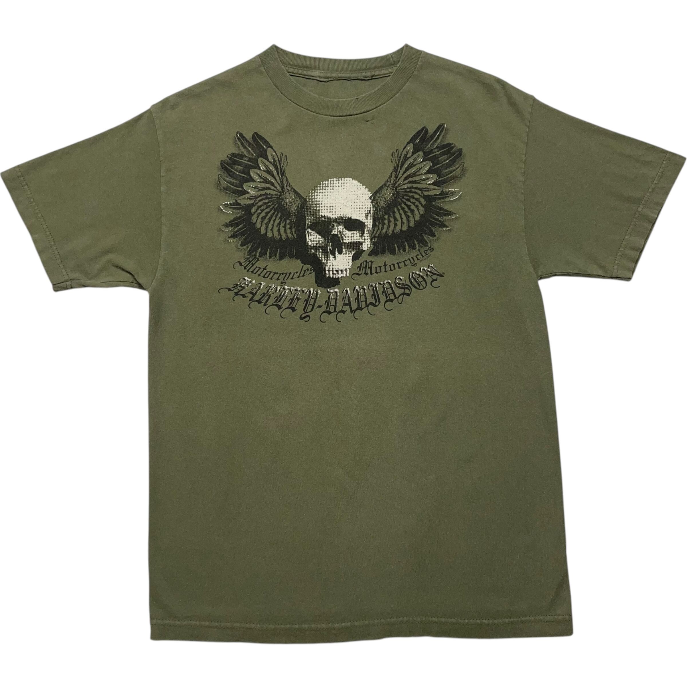 《M》 Harley-Davidson ハーレーダビッドソン Tシャツ 両面プリント スカル モスグリーン no.6619