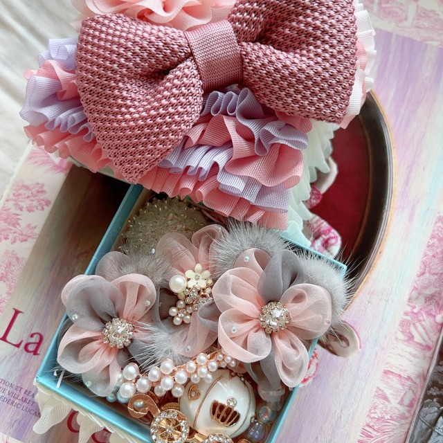＜one-off＞ビジューアクセテトリスBOX＜ファーフラワー＞
