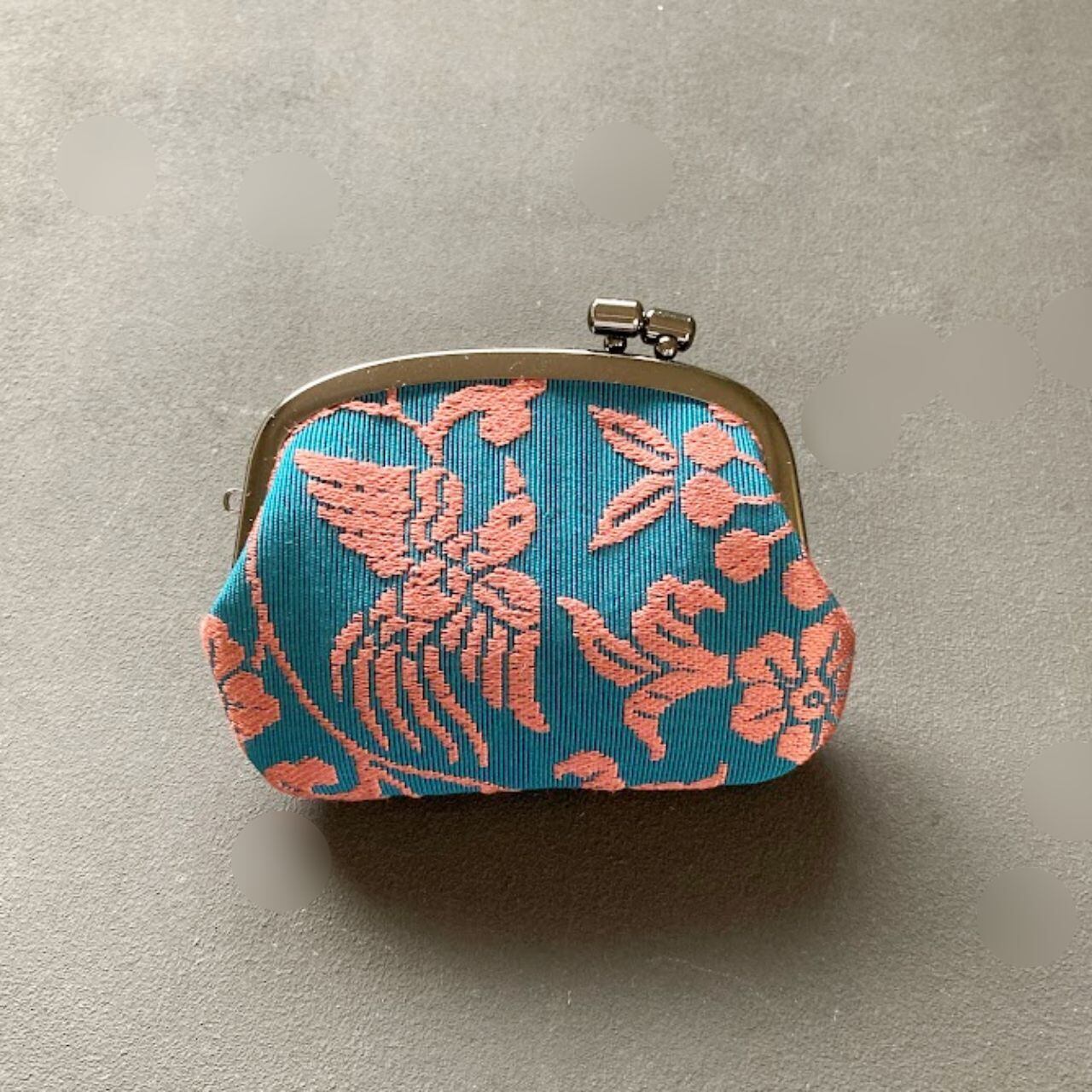 晴れやかに舞う|着物帯地のがまぐち ≪くし≫(ターコイズ×鳳凰)