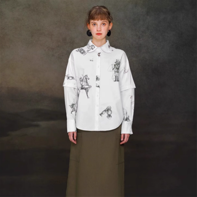 【Camoooni】レトロプリントシャツ 2color 10828