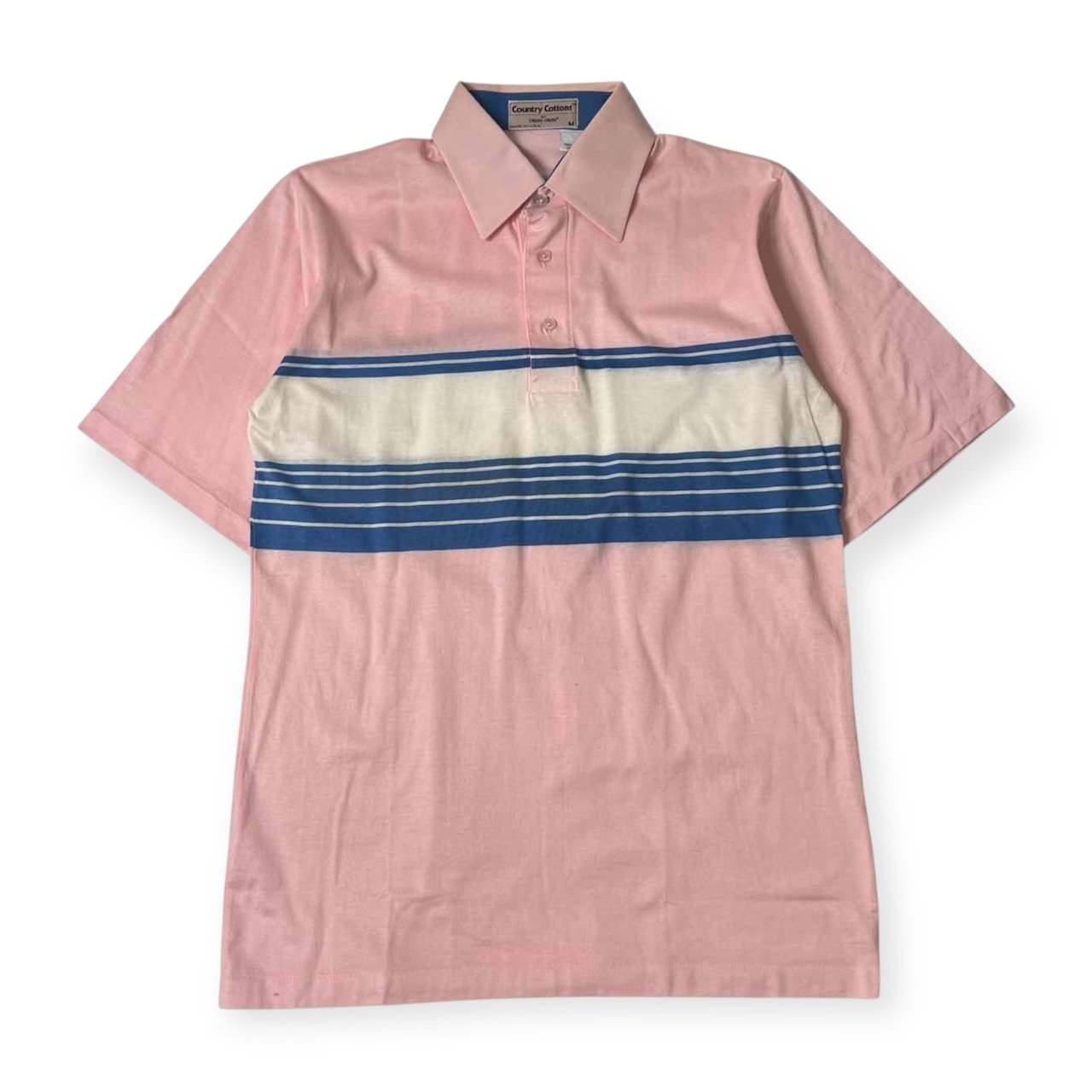 90s USA製 Country Cottons BY CROSS CREEK カントリーコットン クロスクリーク 天竺 半袖 ポロシャツ M/ピンク×ブルー メンズ ビンテージ