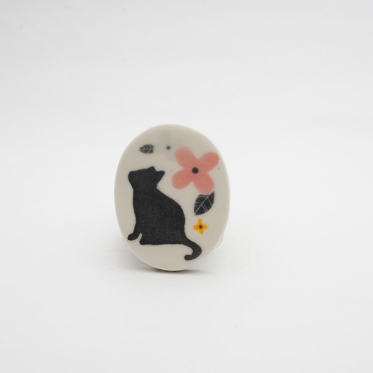 【久保島 利恵】黒猫花箸置き ピンク A-16