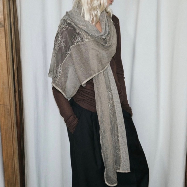Lace panel long scarf 3 colors　V3097