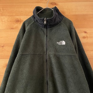 【THE NORTH FACE】フリースジャケット ブルゾン フルジップ カーキ ワンポイント 刺繍ロゴ ハーフドーム ノースフェイス L US古着