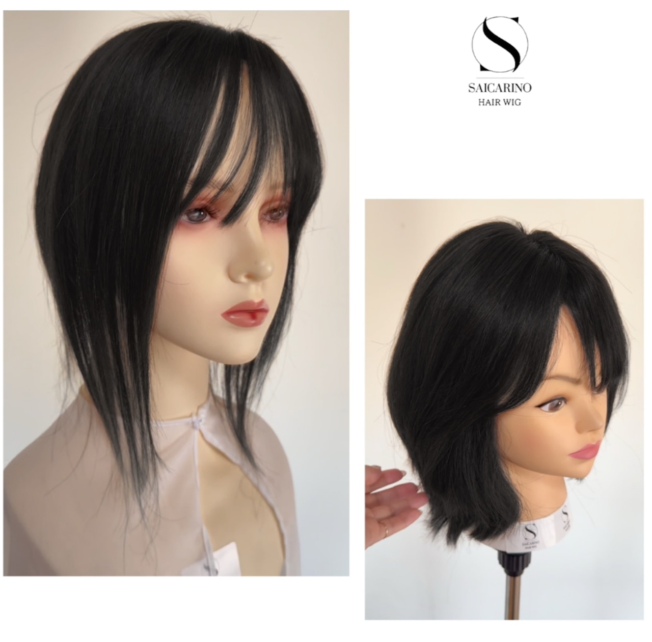 25アロエ(ブラック)人毛ウィッグピース