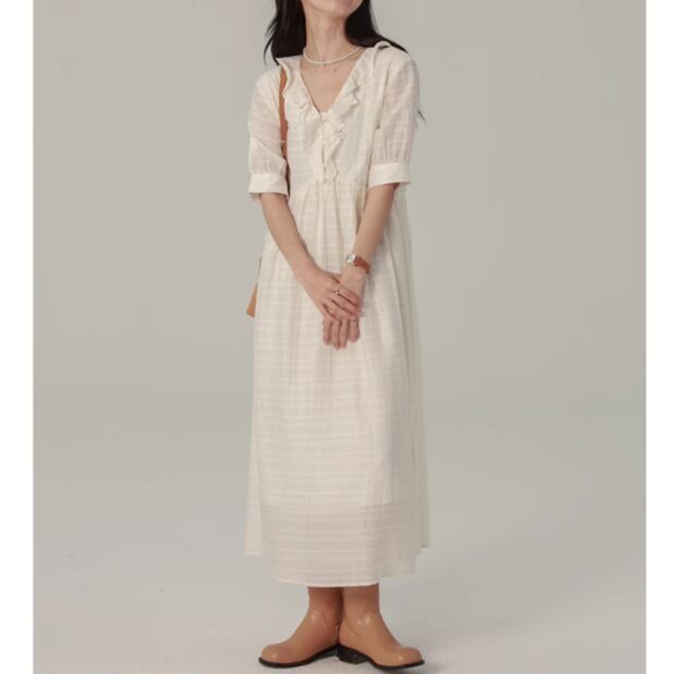 Vネックフリルワンピース 00624
