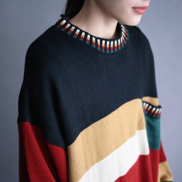 good coloring switching rib and pattern loose sweater