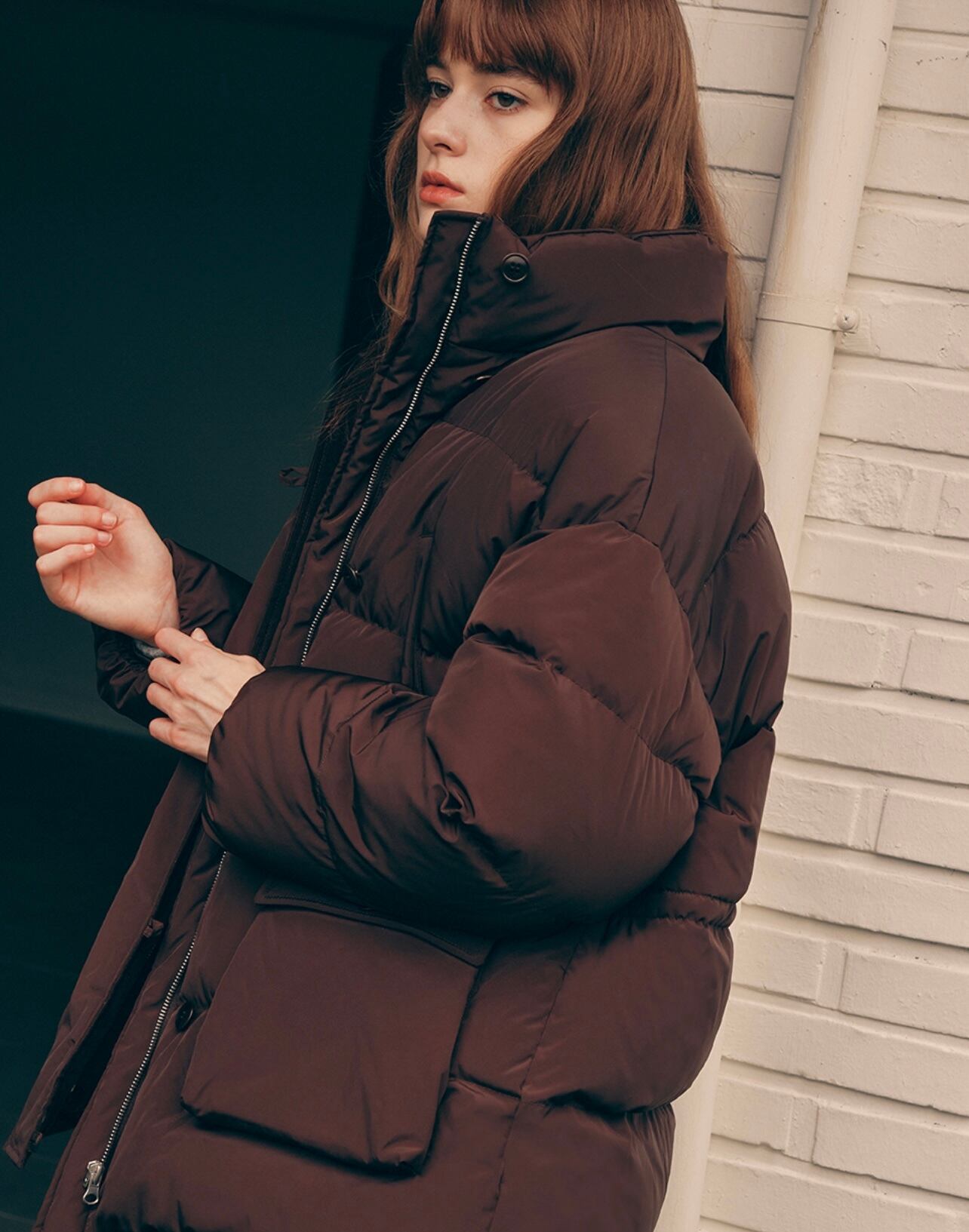 ROLAROLA] HIGH NECK DOWN MIDI PADDING BROWN 正規品 韓国