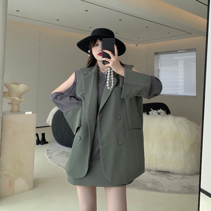 ルーズオータムスタンダードジャケット レッドカジュアルトップス レトロ 秋物 ガールズファッション12484366153