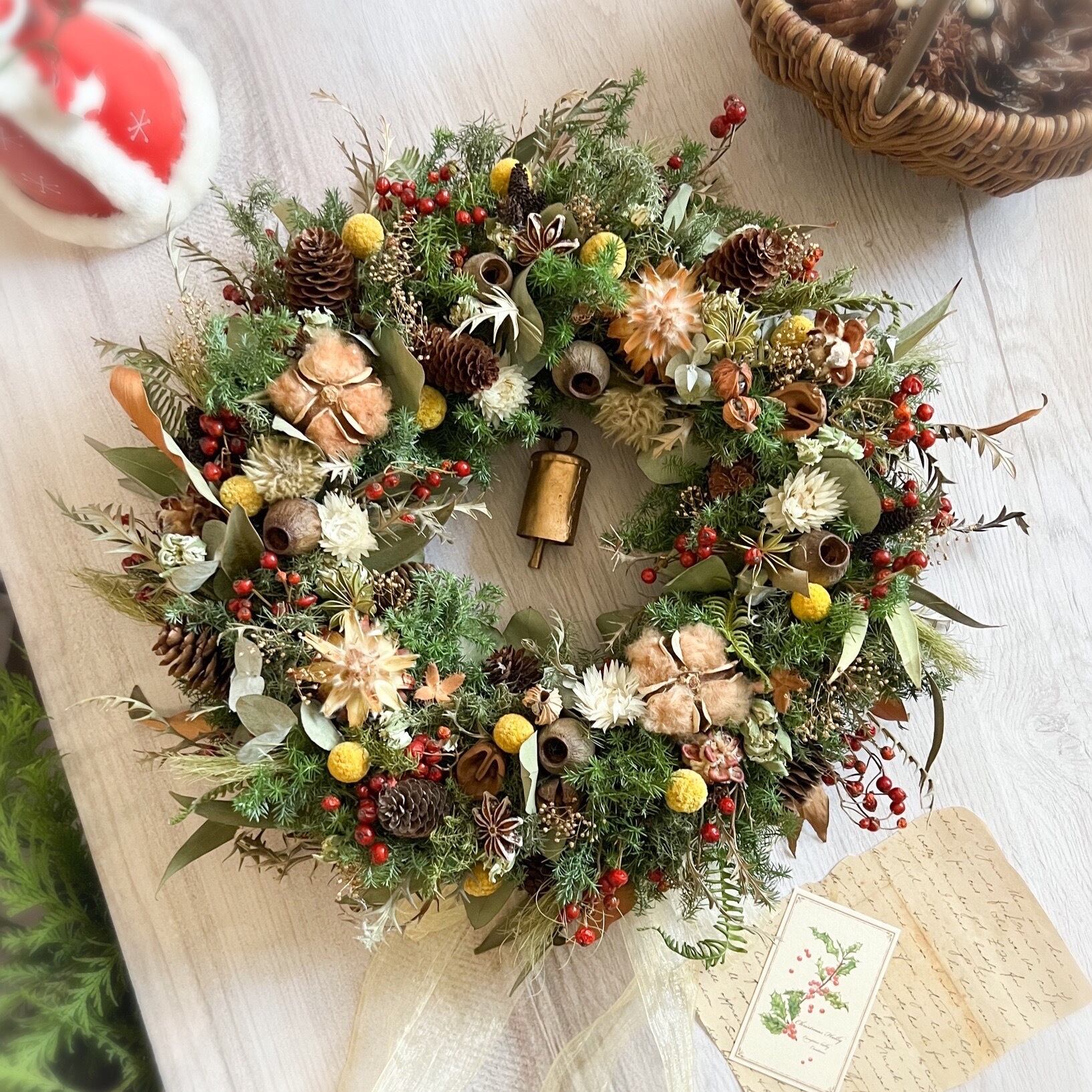 待ち遠しいクリスマス 45cm ドライフラワーリース 大きいリース | L