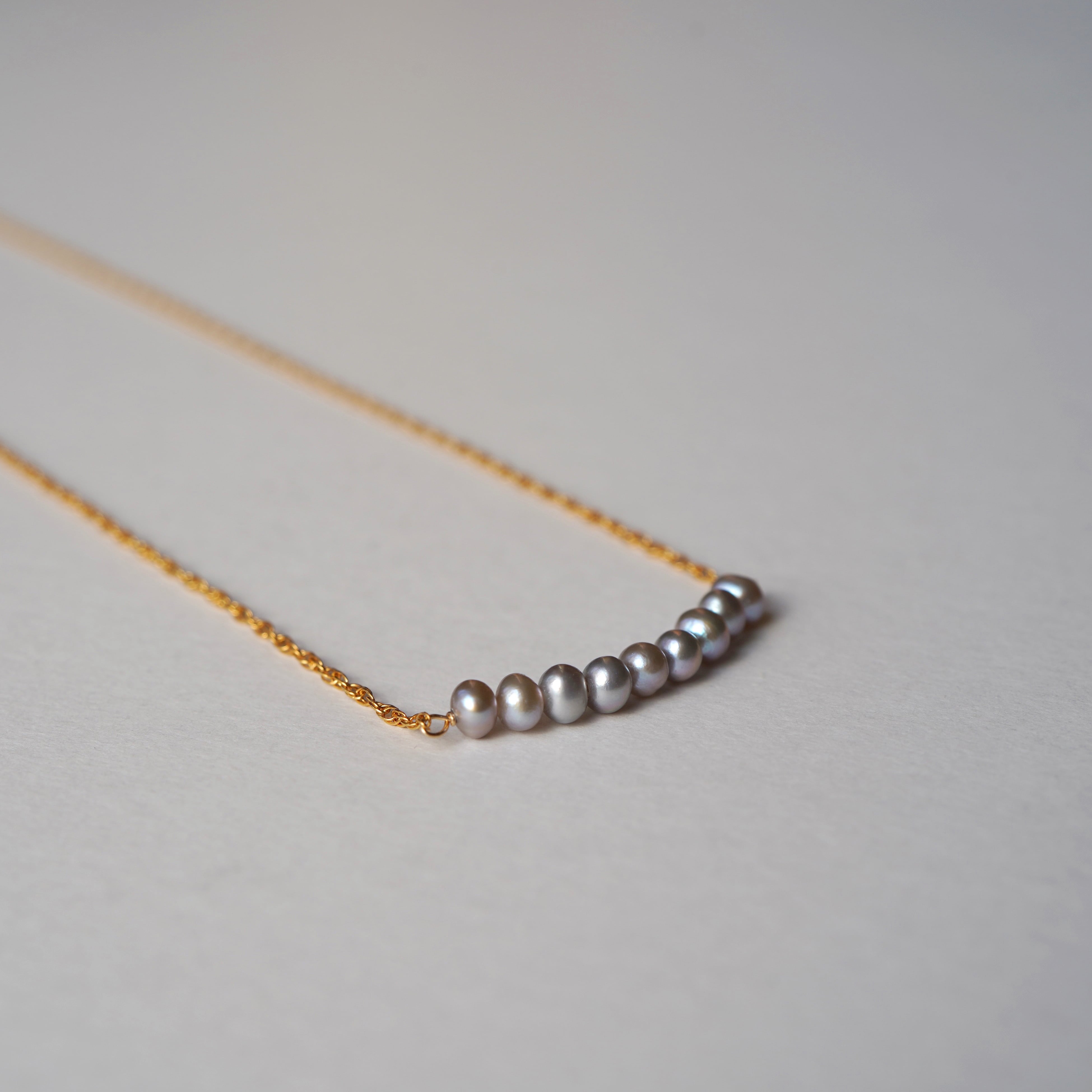 14KGF 淡水パールラインネックレスGY