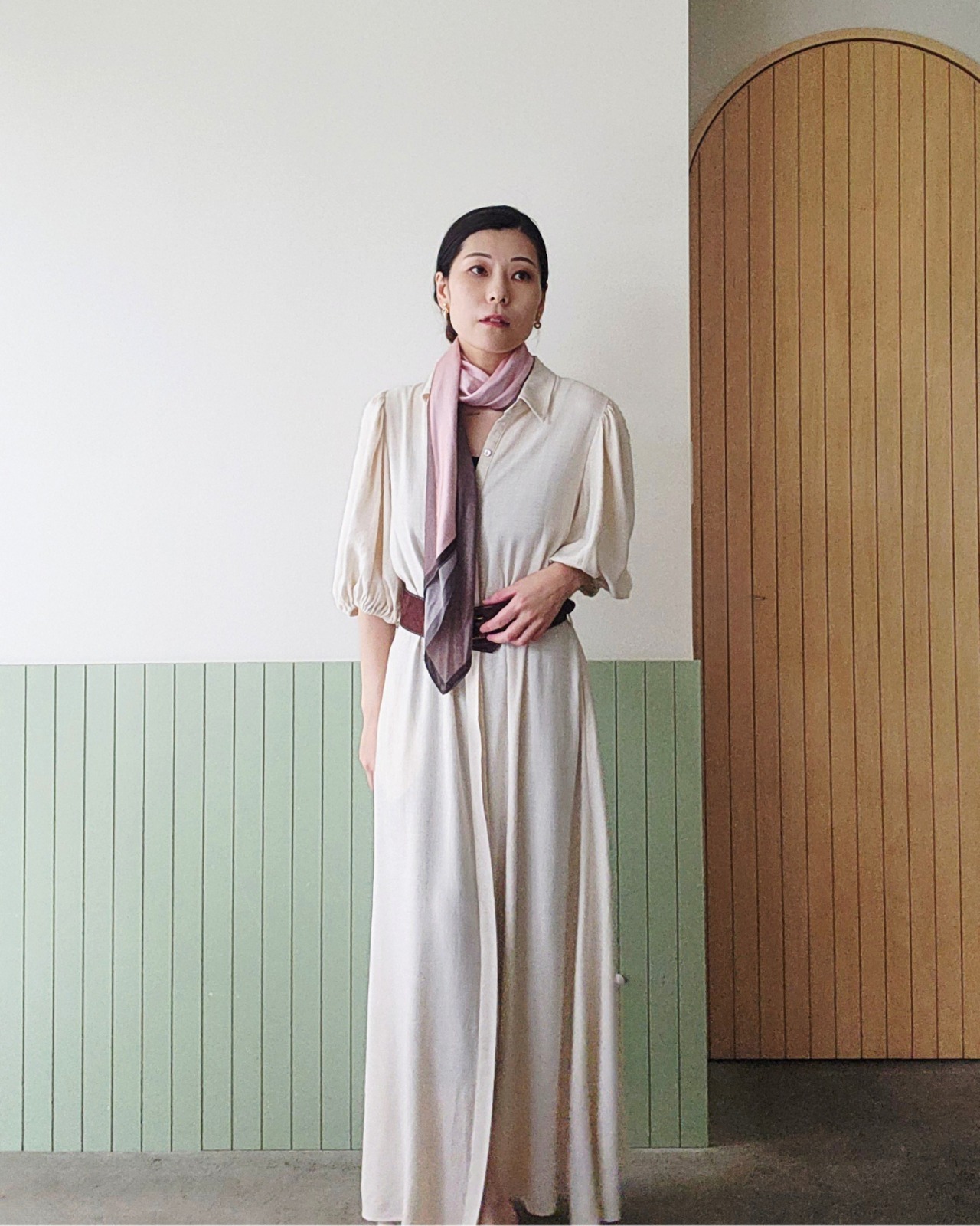 【SAMPLE / 1点限り】シルクスカーフ_展示・撮影使用品（PINK & BROWN） - 3