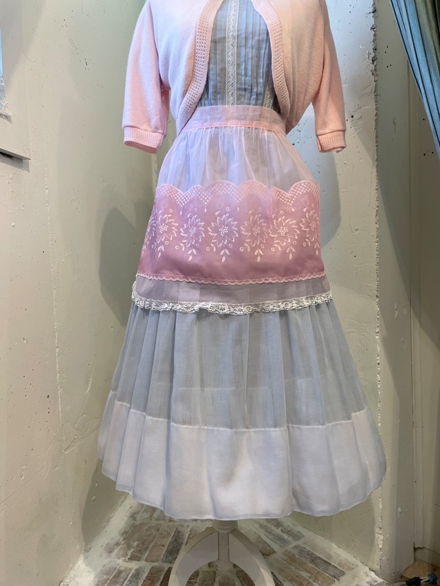 50's vintage pink flower print apron