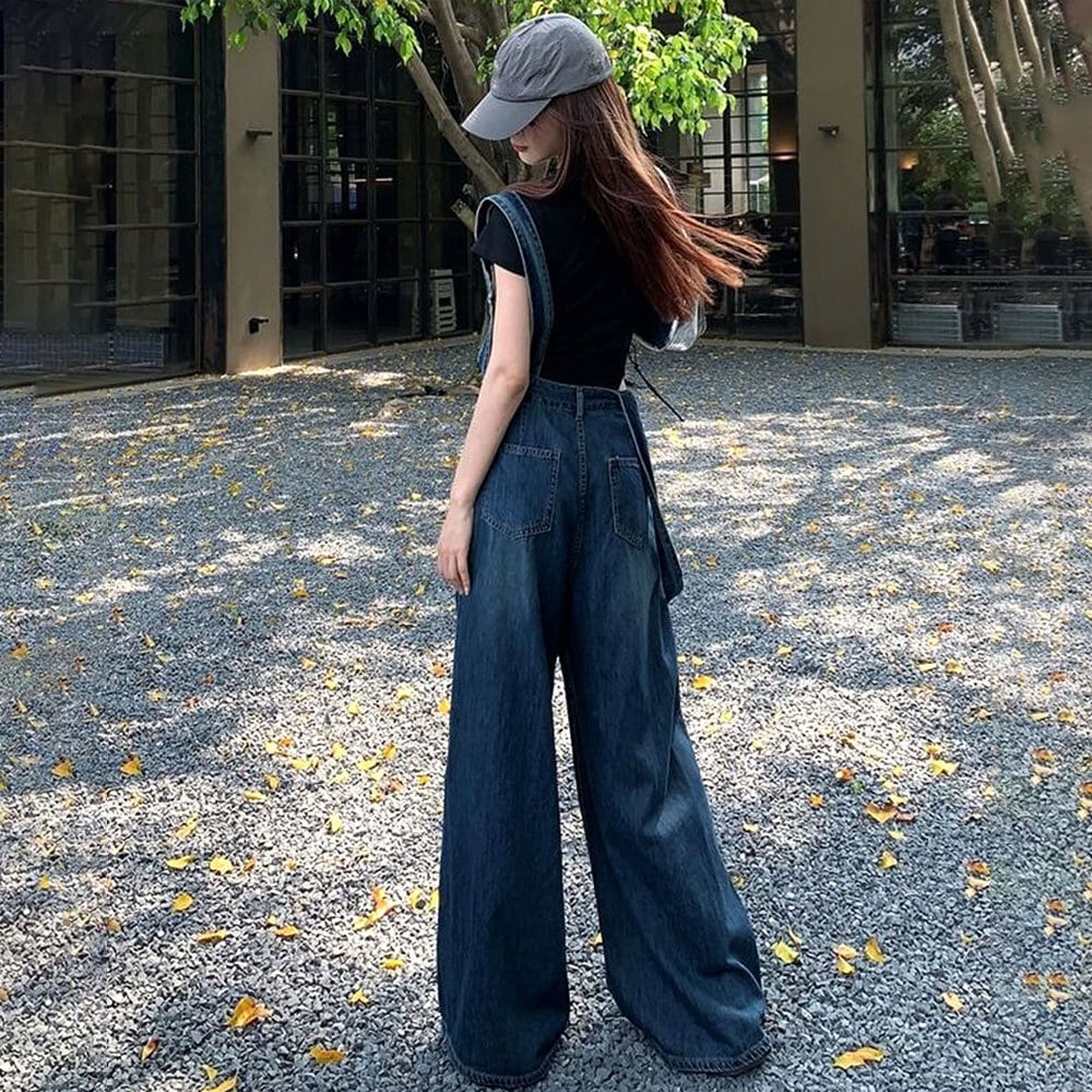 韓国 ストリート ファッション ダメージ デニム ワイドパンツ ダメージ デニムパンツ レディース ワイド ジーンズ 韓国
