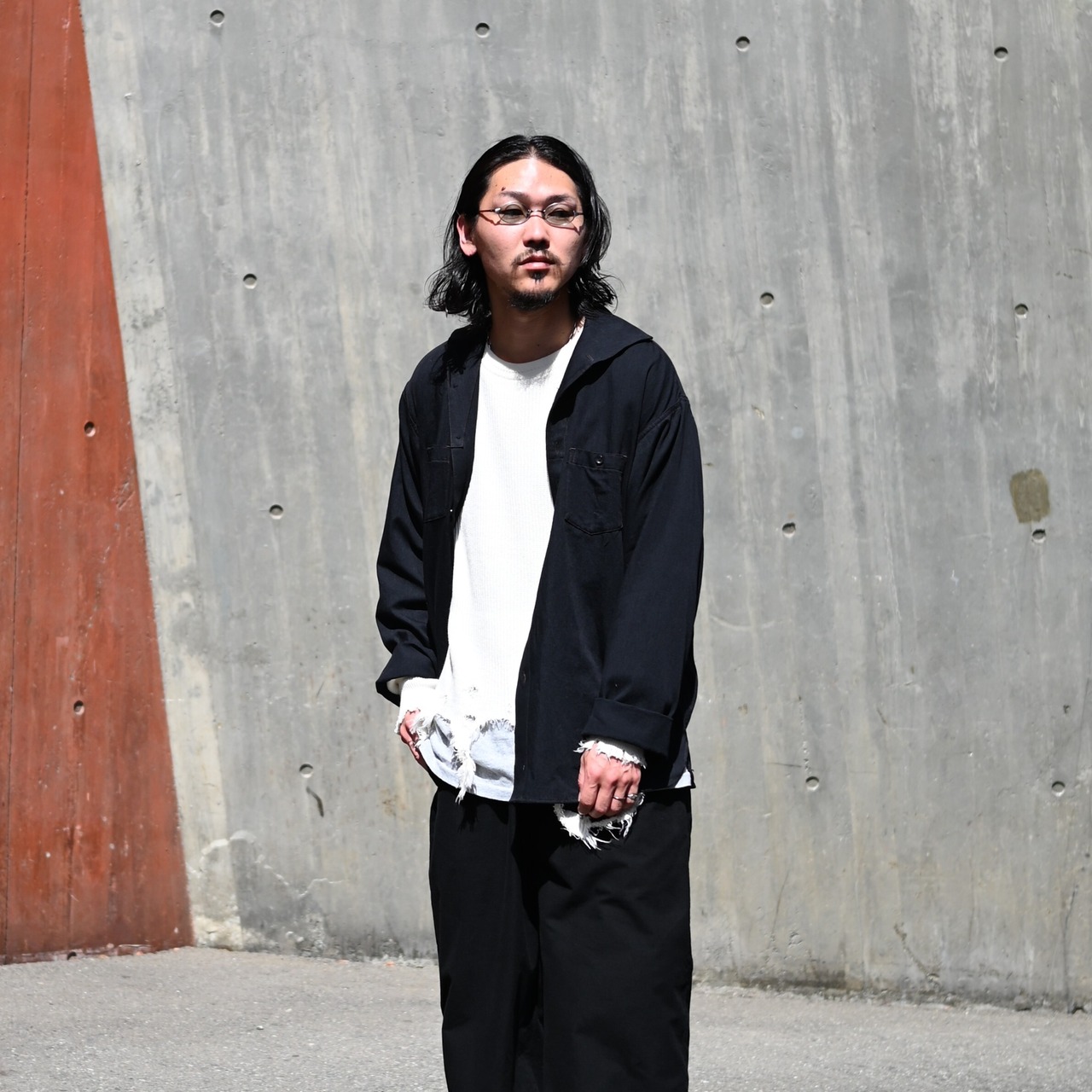 Leh(レー)GANKO別注×damage waffle L/S sweater コーディネート