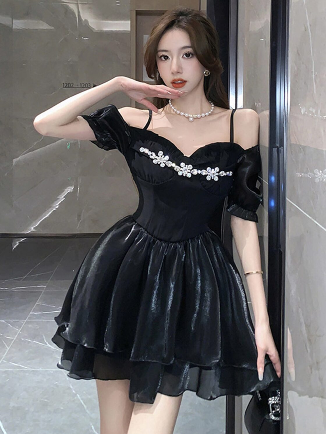 ローブドフルール ショルダー ビジュー ドレス 降り積もら xs 