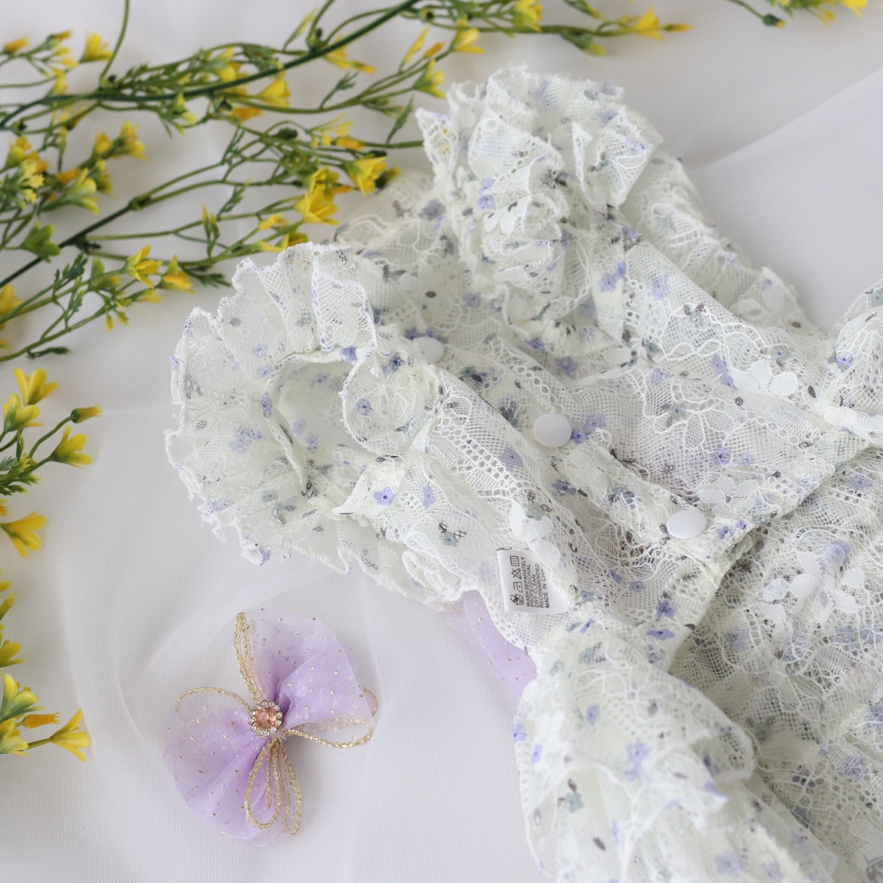 【即納】海外作家さん　再販なし❗️XS＋サイズ１点のみ❗️ホワイトスタンドカラー レースワンピース【YU005】