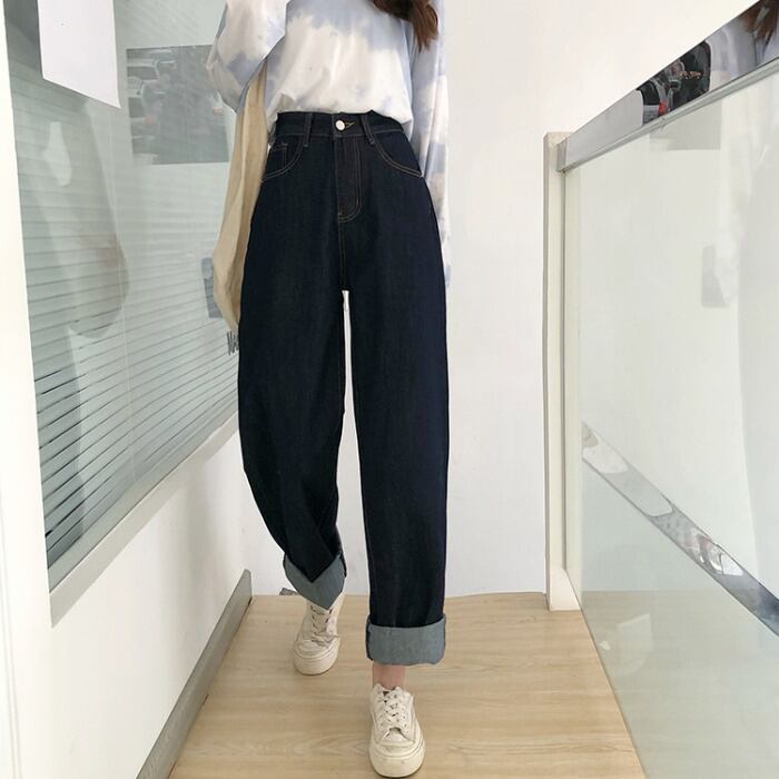 ルーズワイドレッグパンツ2020ニューパンツハイウエストストレートドレープモップパンツのダークブルージーンズレディースバージョン クレセントシティ20034131585