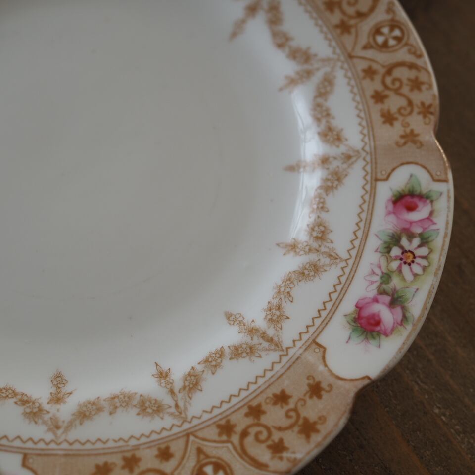 ドイツ製ヴィンテージ　KPM　手描きローズ　美しいサーヴィングプレート【美品】 英国ウィリアムロウ ガーランド×ピンクローズ プレート2枚 おまけ