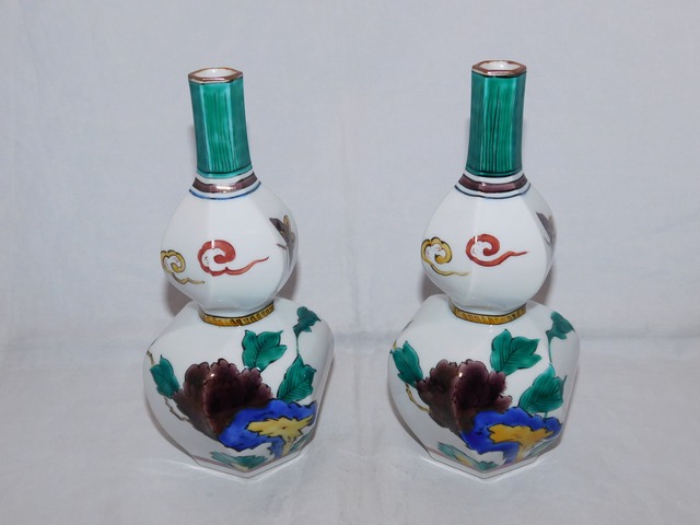 九谷花器 Kutani porcelain vase(Samurai,bird,flowers)