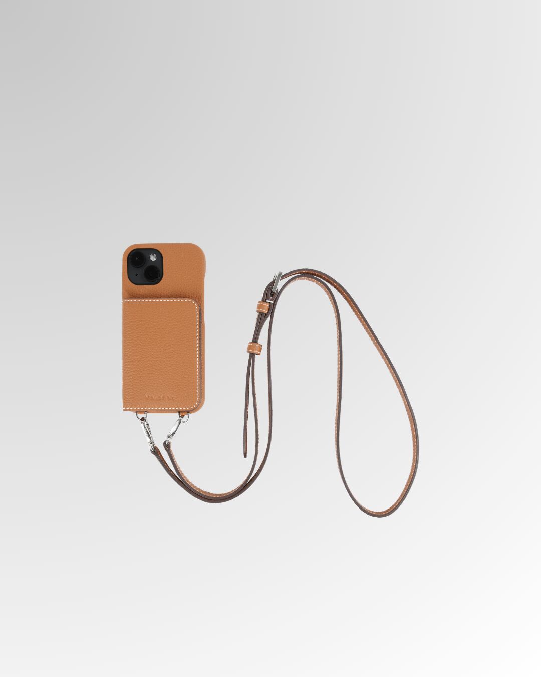 【iPhone15シリーズ】バックカバー型ケース ストラップ付 キャメル