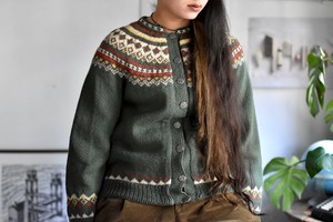 70's- -vintage- "Nordic knit cardigan" "green"