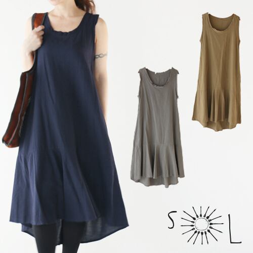 【チュニック ワンピース】後ろ下がり チュニックワンピース【大人ナチュラル 北欧】【3カラー:navy,grey,beige brown】(品番sp514)