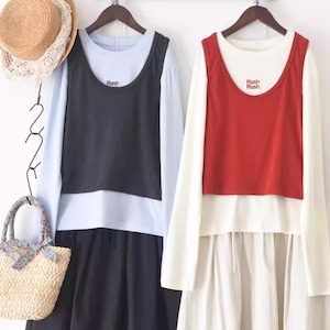 【2点セット】3色/ロゴ刺繍トップス+ビスチェ ・9927 【2点セット】3色/ロゴ刺繍トップス+ビスチェ ・9927