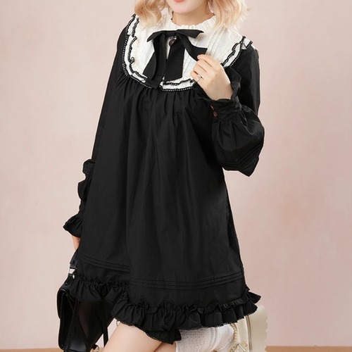 【2点セット】2色／ビブヨークリボンフリルワンピ＋インナーパンツ ・73169