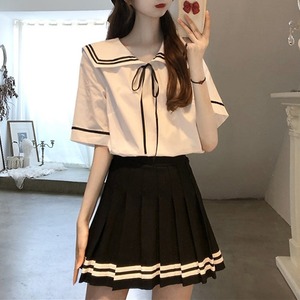 セットアップ 制服風スカートセットアップ レディース 2点セット 上下セット ツーピース 学院風 ブラウス 半袖 リボン セーラーカラー プリーツ ミニスカート 白 黒 ブラック ホワイト オシャレ シンプル きちんと感 可愛い キレイめ 上品 フェミニン シック カジュアル 春 夏 秋 冬 デイリー おでかけ 王道 ミニマム コンパクト スマート 細見え スタイルアップ 高見え 新鮮 上級者 主役級 鮮度アップ 美脚見え 脚長 ゆったり 体型カバー インスタ映え トレンド デート イベント