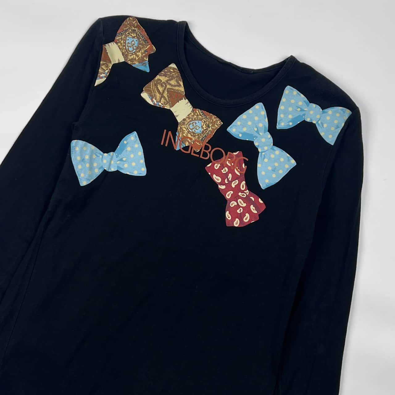 INGEBORG インゲボルグ リボン柄 長袖 Tシャツ カットソー/ブラック レディース