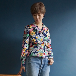 70's Vintage Multicolour Flower Print Cropped Jacket