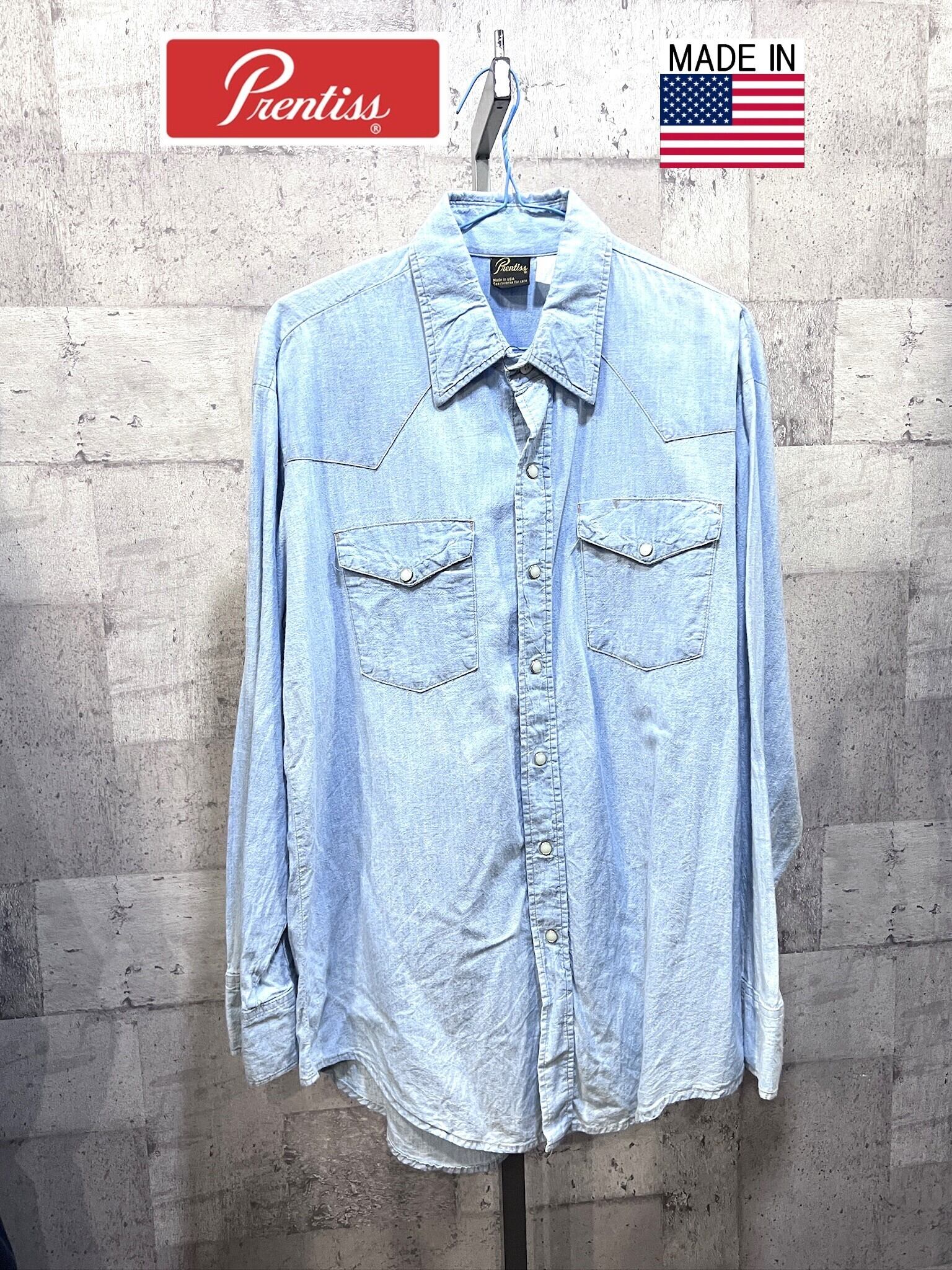 90'S USA製 プレンティス 長袖 シャンブレーシャツ 米国製 Prentiss