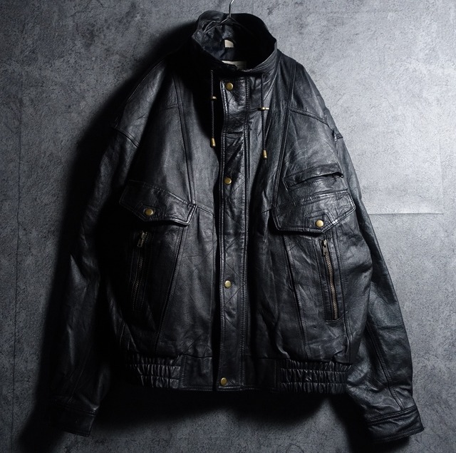 90s “TRAIL’S END” Black Multi-Pocket Design Leather Blouson