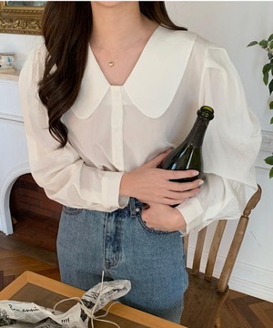 《即納商品》rosette round collar blouse (ivory / pink / black)