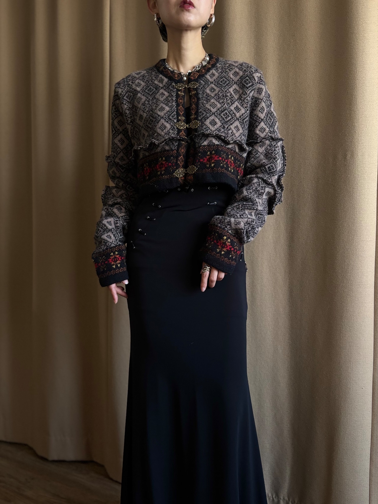 greige tyrolean remake knit cardigan-5125-12