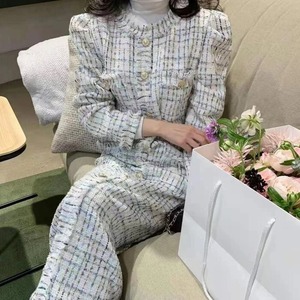 【送料無料】ワンピース レディース ロングワンピース ロング丈 ミモレ丈 長袖 iライン ツイード ツイードチェック フリンジ クルーネック フロントボタン ボタン 着痩せ 細見え シンプル 大人 上品 きれいめ エレガント フェミニン 通勤 OL お呼ばれ デート セレモニー イベント 食事会 二次会 謝恩会 春 秋 韓国 20代 30代 40代 50代