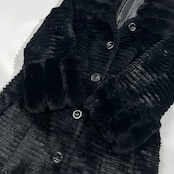 本毛皮 LORITTI ロリッティ 高級 毛皮 ラビット & レッキス ファー コート サイズ L /ブラック系/レディース