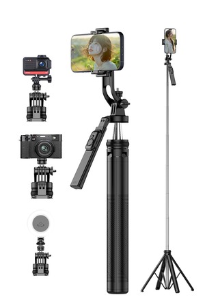 【人気】【2024新登場・軽量・181cm折畳一体式】自撮り棒 スマホ 三脚 自撮り スマホスタンド i-Phone 自撮り棒 android兼用 コンパクト 卓上 軽量 360度回転 無線リモコン付き 181cm＆8段階伸縮 折りたたみ式 持ち運び便利 360°+240°可調節 インチ多機種対応 旅行/セルフィー/撮影/動画鑑賞/ライブ配信に最適