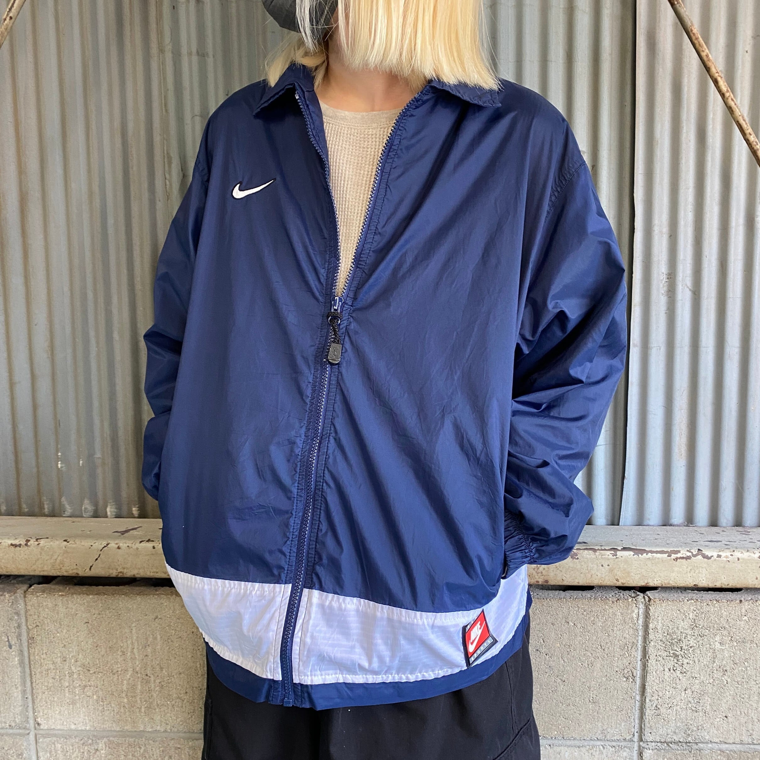 90s USA製 NIKE ビンテージ ナイロンジャケット ナイキ スウォッシュ-