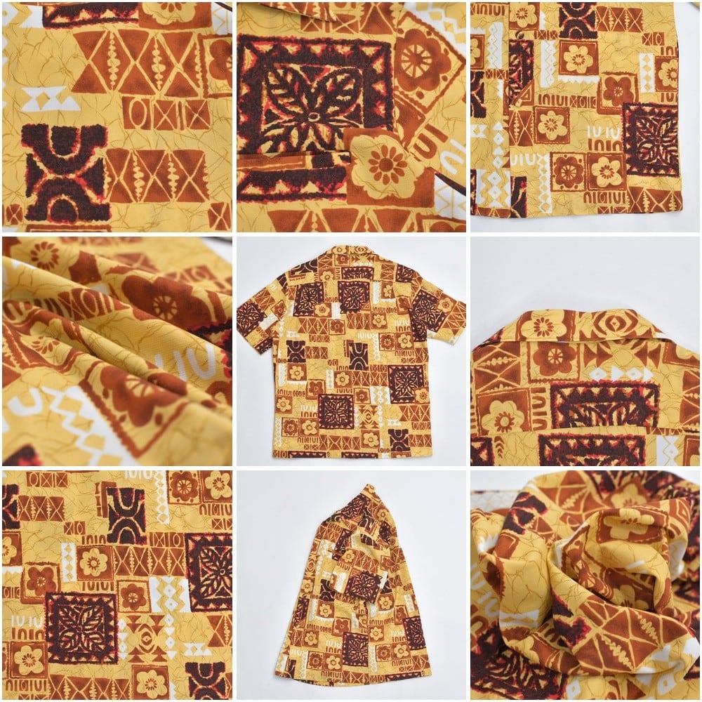 60s-70s Sears HAWAIIAN Fashions パッチワーク風プリント オープン