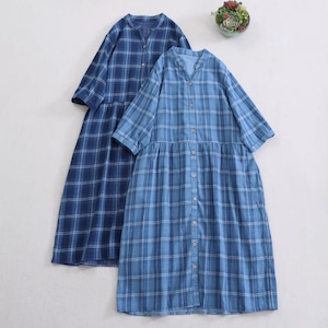 4色/Vネックチェック柄ワンピ ・10448 4色/Vネックチェック柄ワンピ ・10448