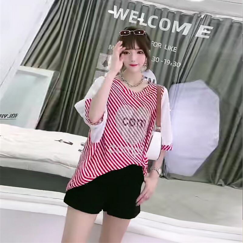 Tシャツ ルーズサマーストライプトップス ストリート 大きめサイズ 夏物 ミックスインファッション72494984010