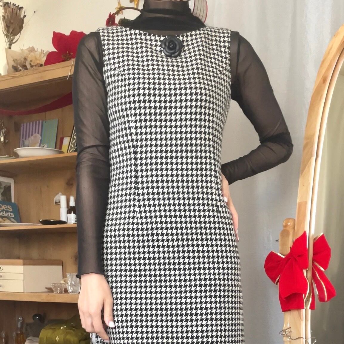 千鳥柄ワンピース ブラック