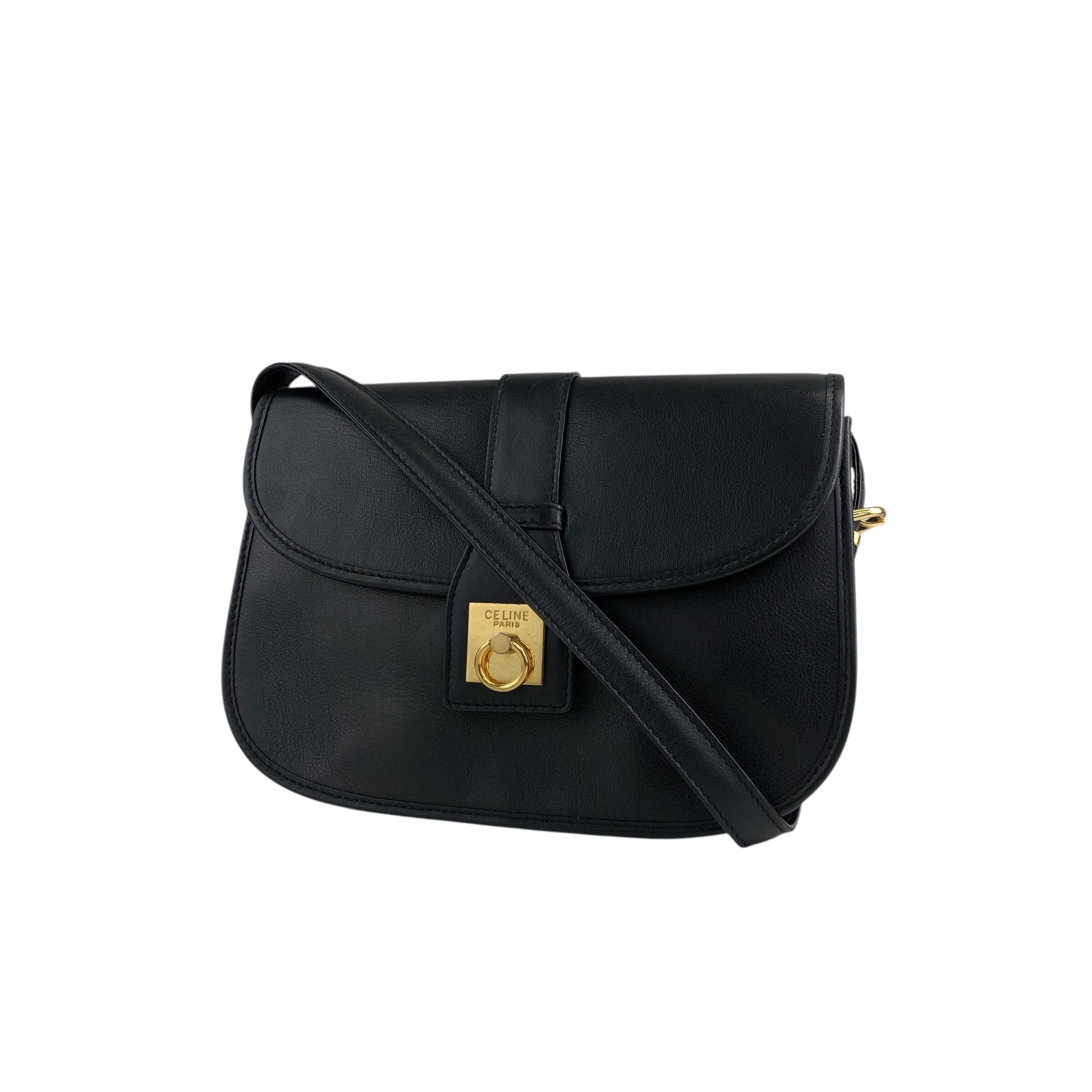CELINE セリーヌ ショルダーバッグ ブラック ガンチーニ レザー クロス