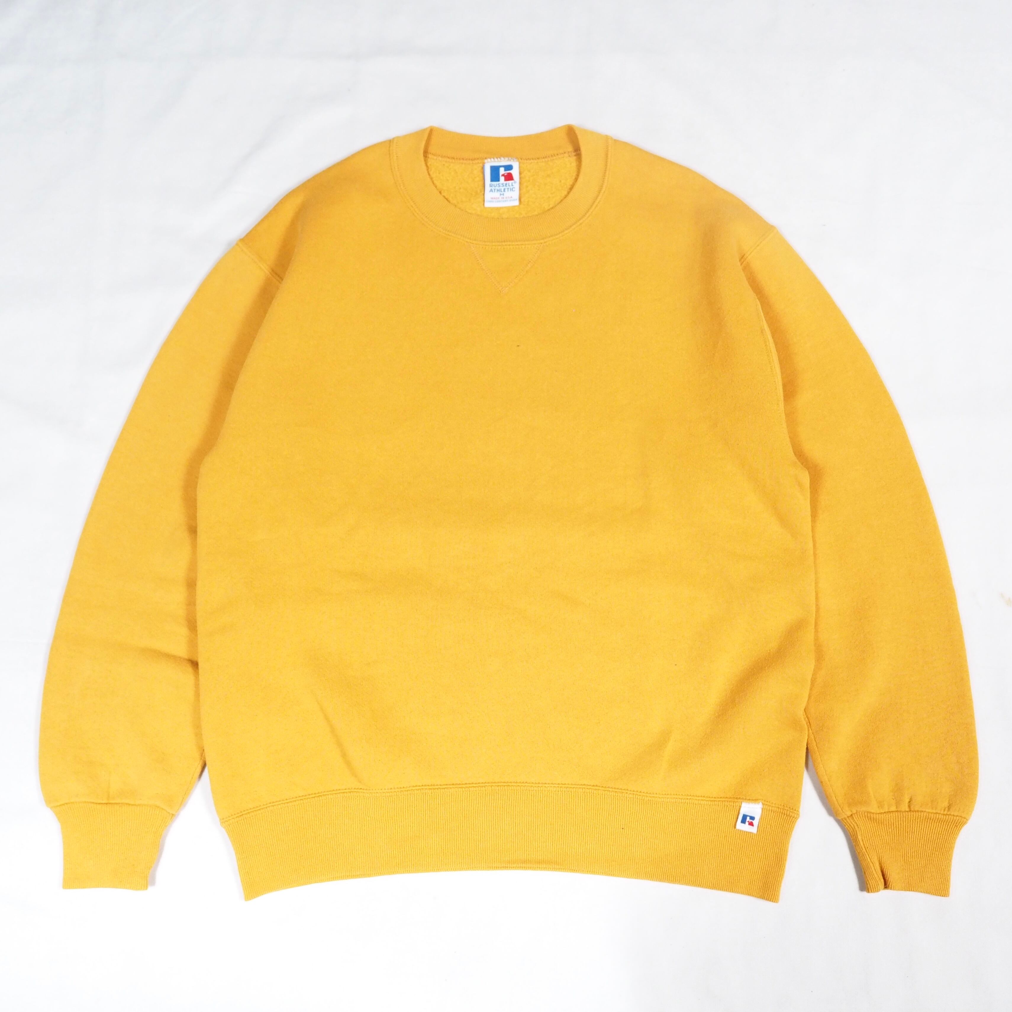 90’s RUSSELL Front V sweatshirt M Yellow USA製 ラッセル 前Vスウェット イエロー